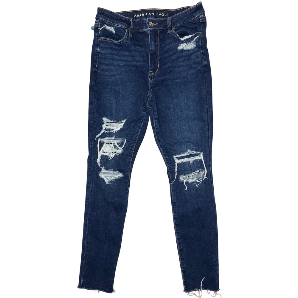 American Eagle High Rise Jegging Jeans 12 Short Dark Wash Distressed Raw Hem
